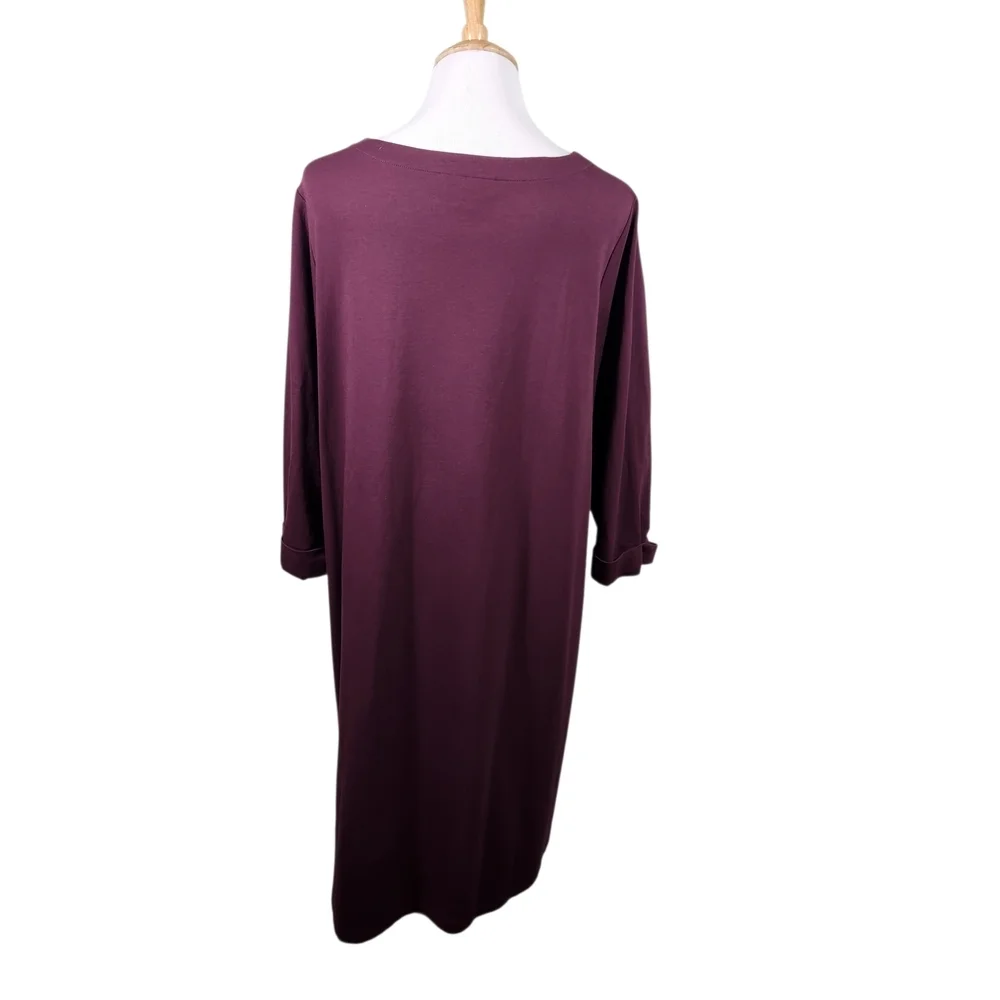 Pure Jill J. Jill Burgundy Plum Pima Cotton Blend Dress with pockets, sz 2 - Picture 2 of 8